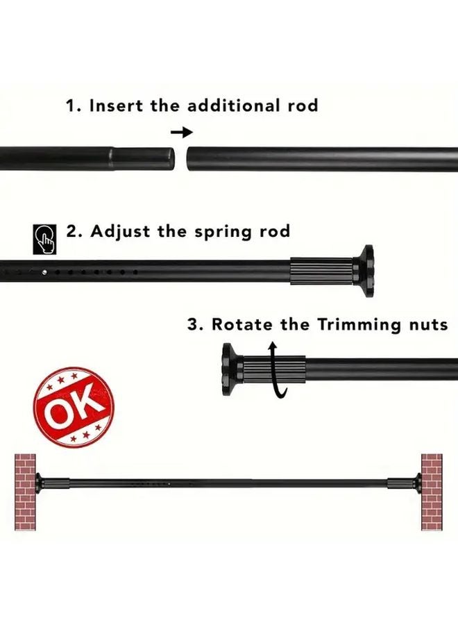Heavy Duty Adjustable Spring Tension Shower Curtain Rod Black 70cm To 120cm No Drill Anti Slip - Image 5